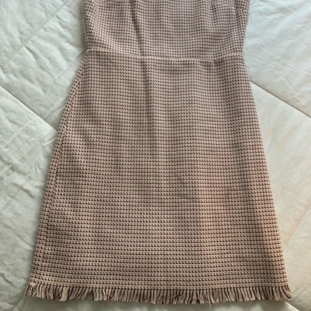 pink check dress with fringe detail